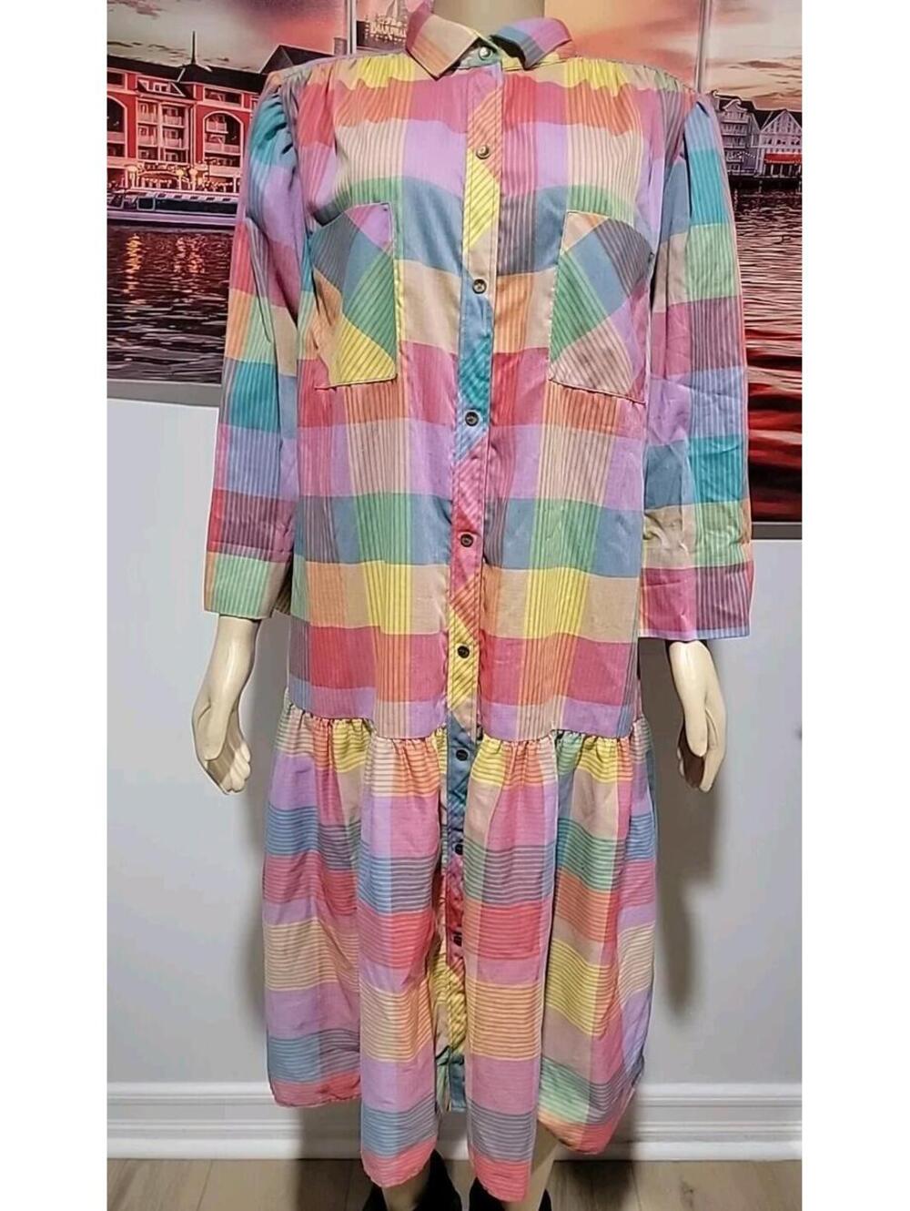 Models Coat Vintage Plaid Size 14 House Dress Robe Lounge Pockets Pephem #C